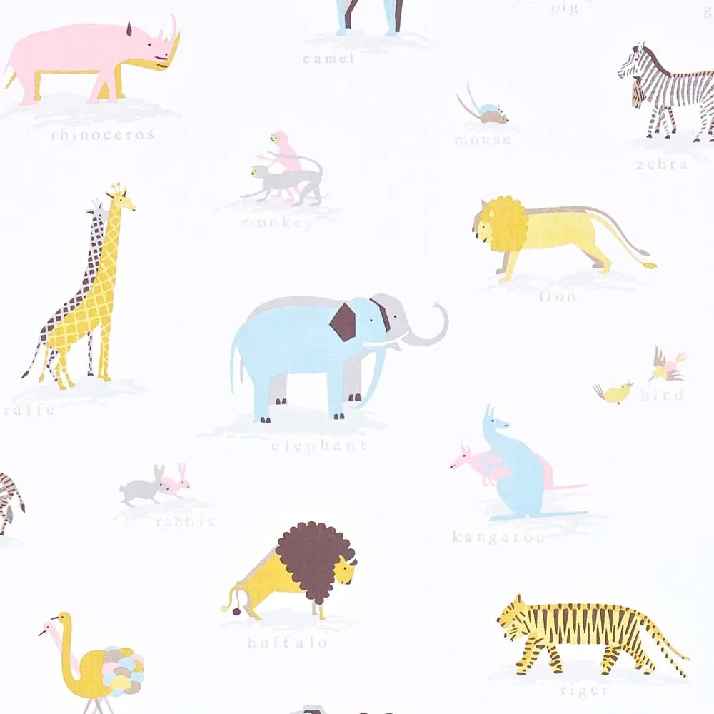 "Little Sanderson Abracazoo motief stof safari dieren crème roze grijs image"