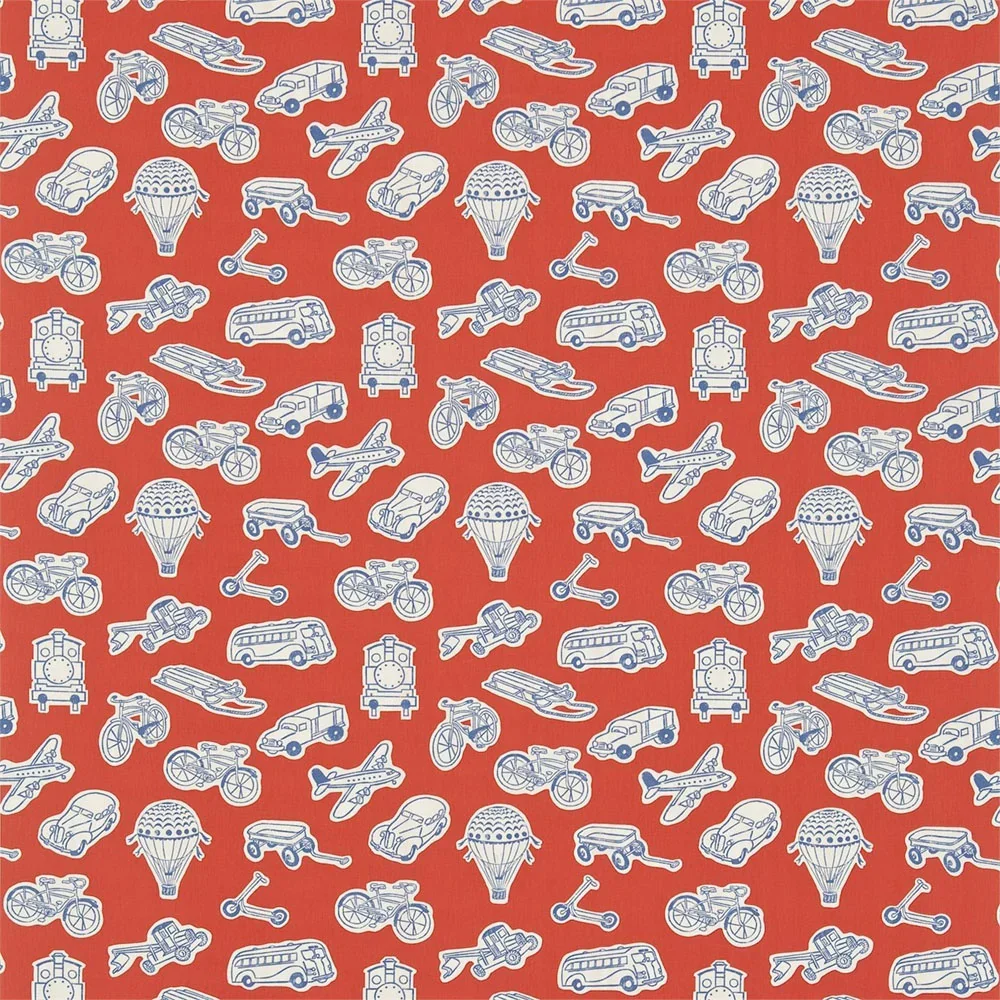 "Little Sanderson Abracazoo motief stof ballonnen & voertuigen rood blauw image"