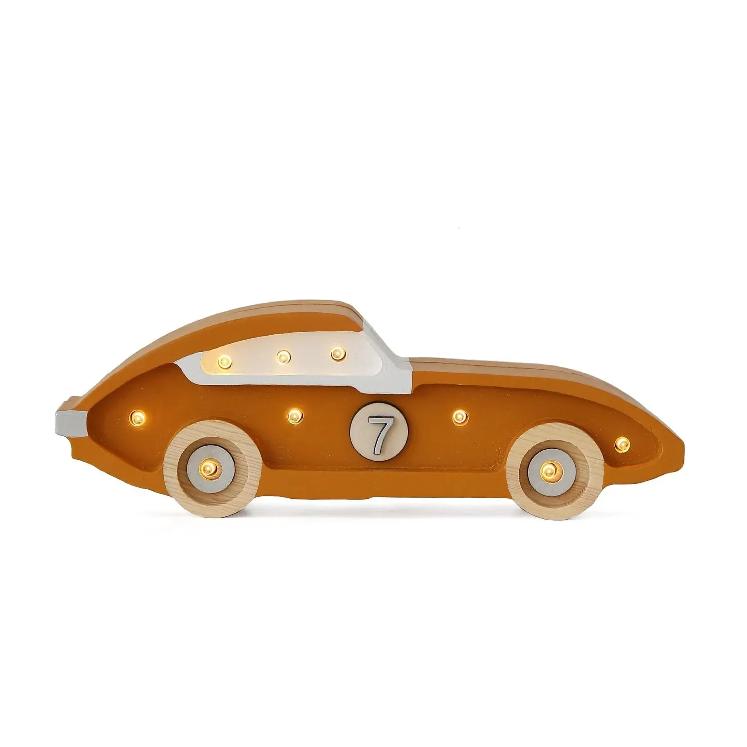 "Little Lights nachtlampje voor kinderen, mini-raceauto – 100% natuurlijk dennenhout, kleur: mosterd image"
