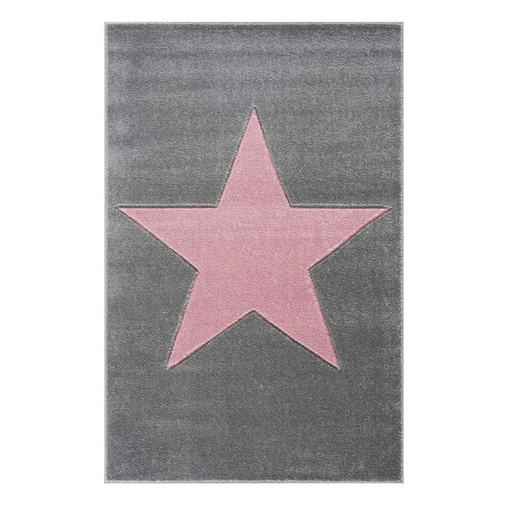 "Livone kindertapijt ster roze op grijs, Tapijtmaat: 120 x 180 cm image"