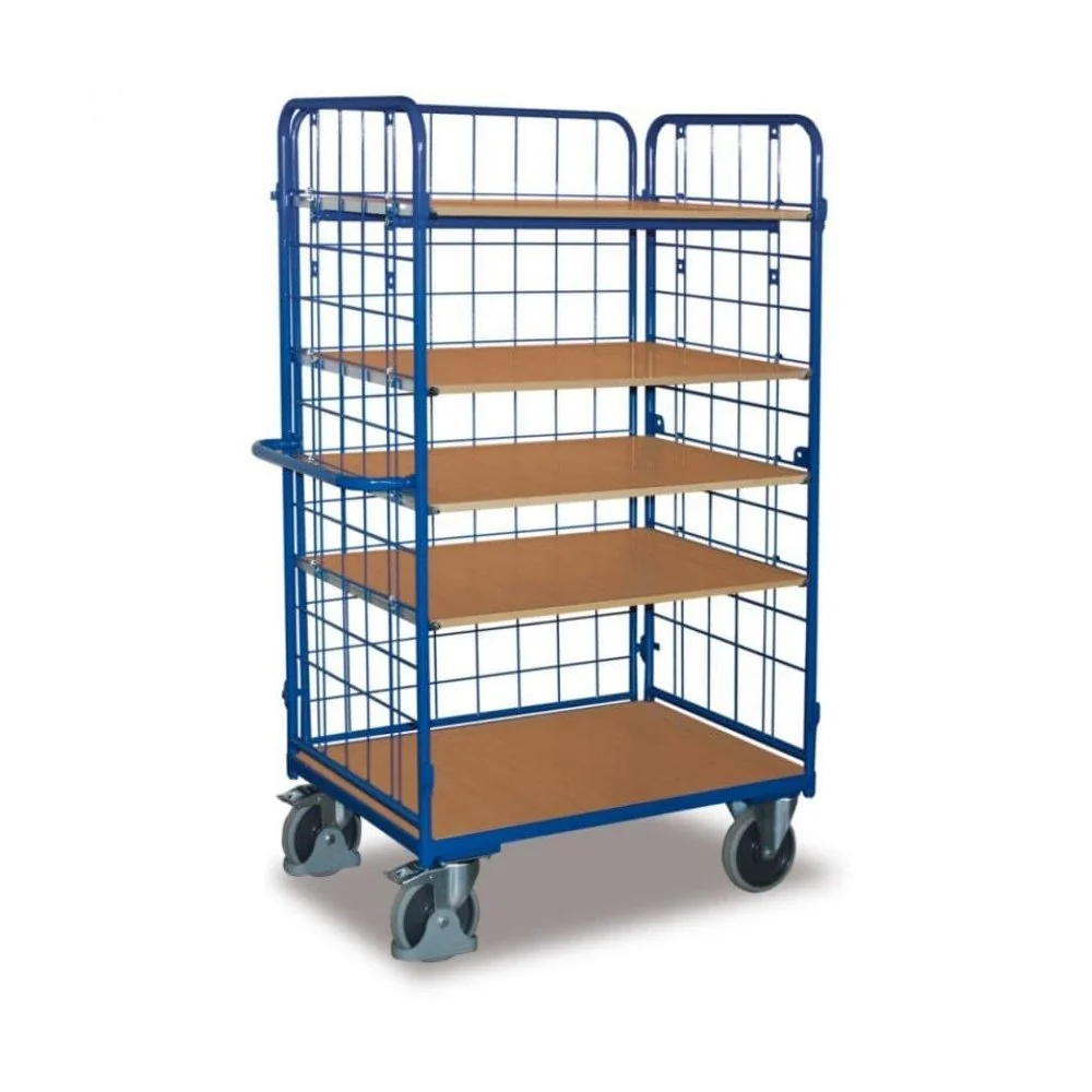 Dreiwandwagen hoog, Magazijnwagen 500 kg, 5 legborden, EasySTOP