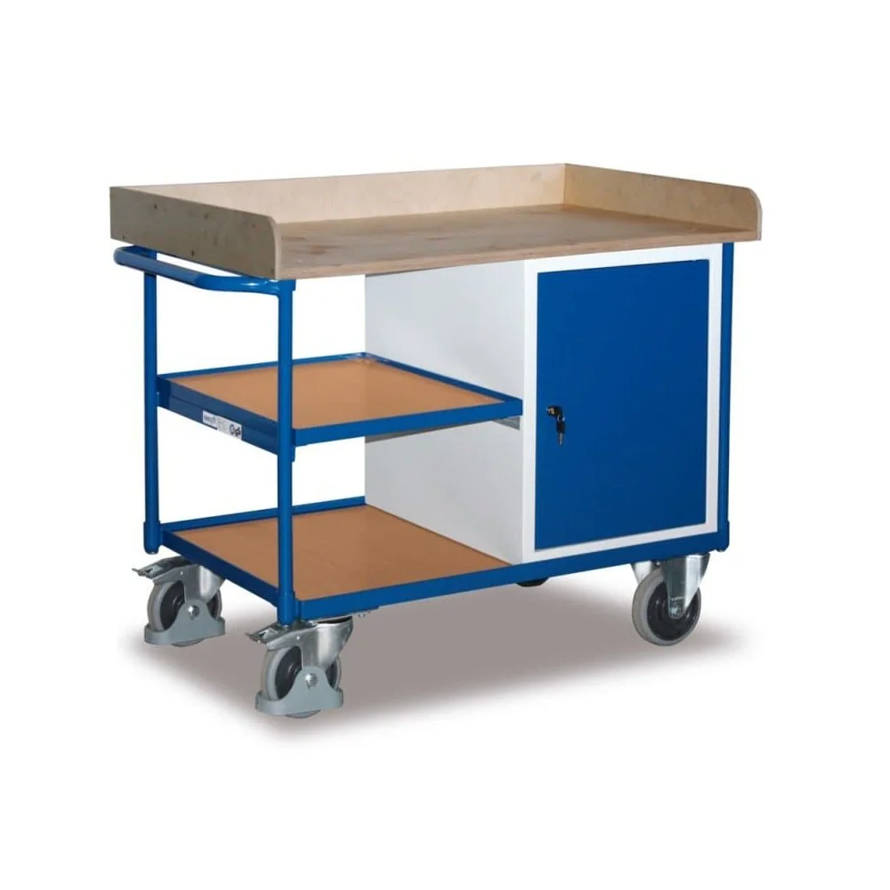 "Werkstattwagen met 3 Ladeoppervlakken, Kast & EasySTOP, 400 kg Draagvermogen image"