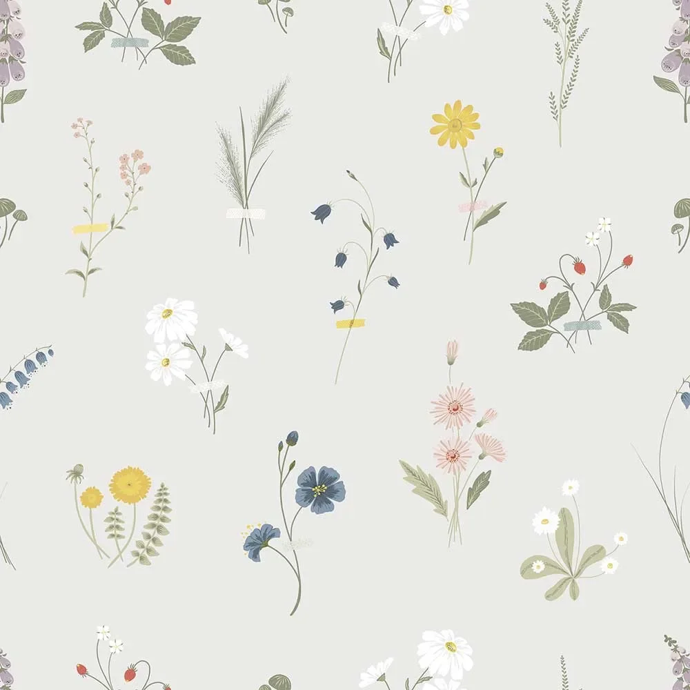 "Lilipinso vliesbehang wilde bloemen grijs pastel image"
