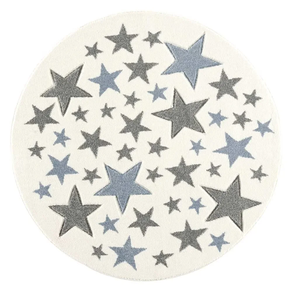 Livone Teppich Stella Sterne blau grau rund, Ø 133 cm