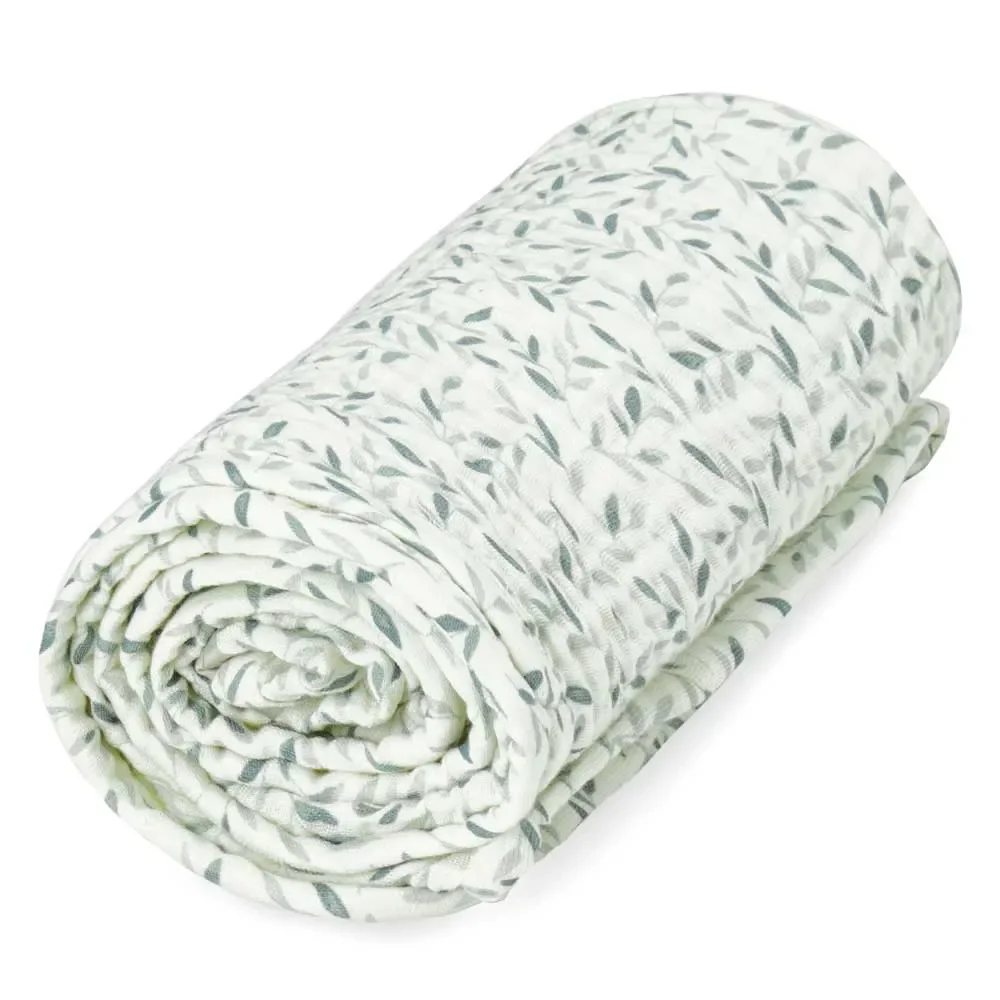 Cam Cam mousseline babydeken "Green Leaves" groene blaadjes
