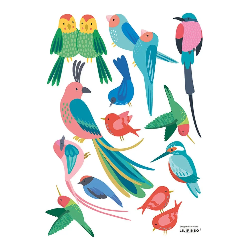 "Lilipinso muursticker A3 tropische vogels gekleurd image"