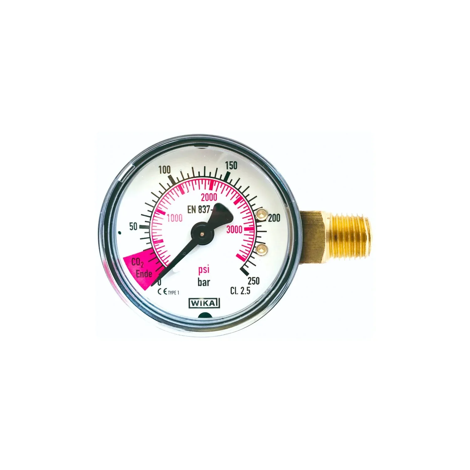 "Manometer, drukmeter, inhoudsmeter - met rood vlak voor CO2-einde, 1/4" AG image"