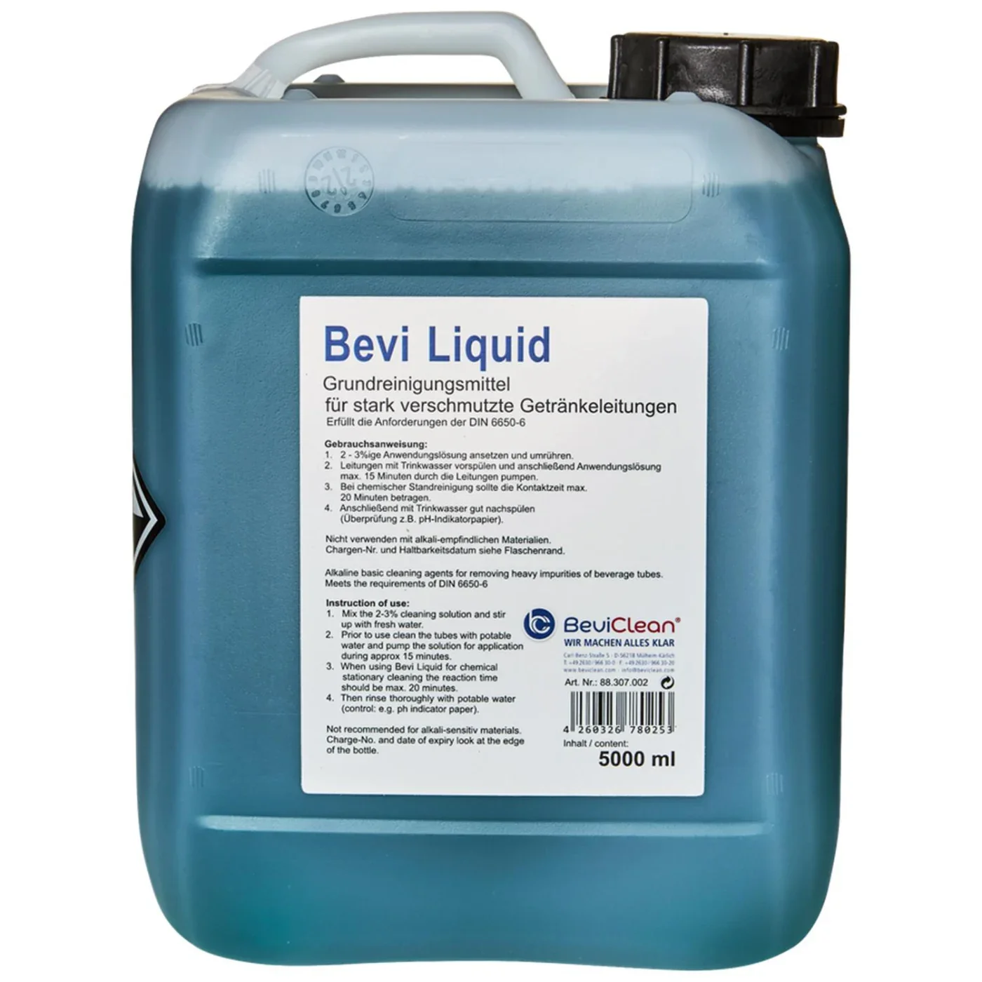 "Reiniger, Reinigingsmiddel - BEVI Liquid 5L Jerrycan, voor het reinigen van leidingen en drankcontainers image"