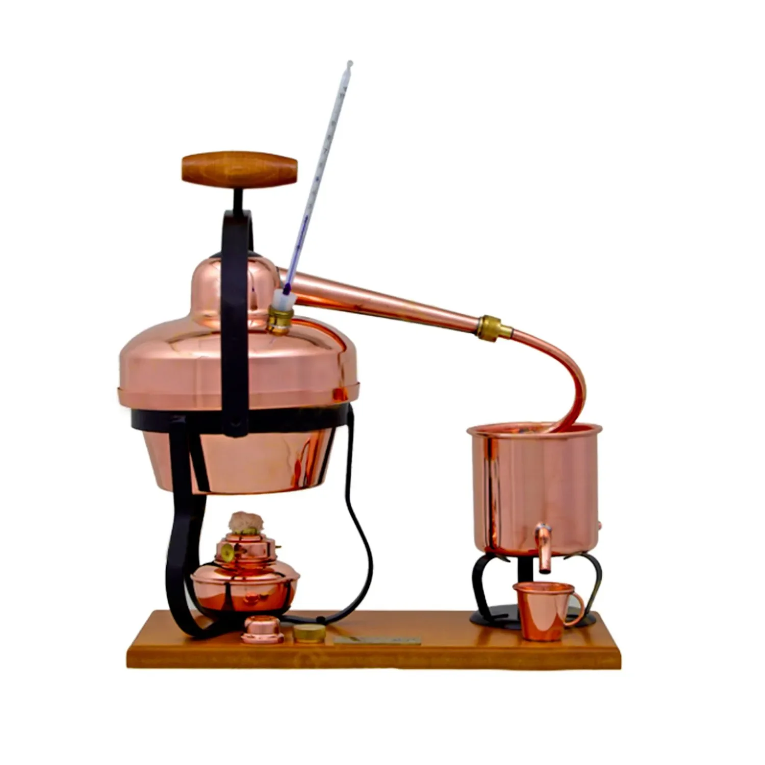 "Alambiek, Distilleerketel, Distillatie apparaat - met spiritusbrander en thermometer, 1,25L image"