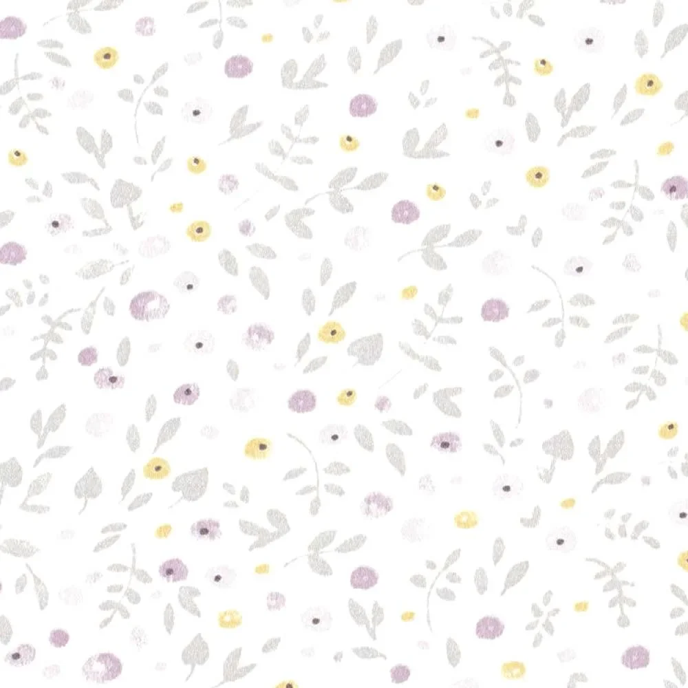 "Casadeco My Little World stof strooibloemen grijs paars lime image"