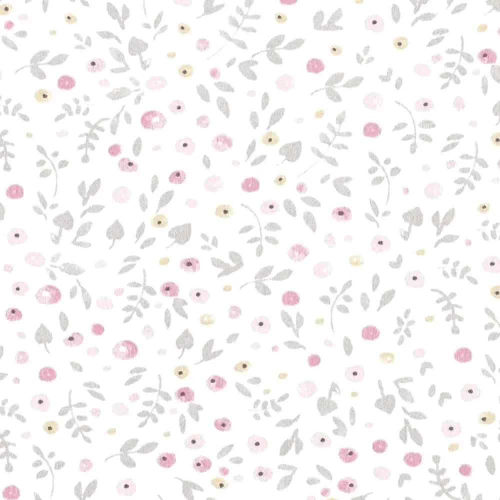 "Casadeco My Little World stof strooibloemen grijs roze image"