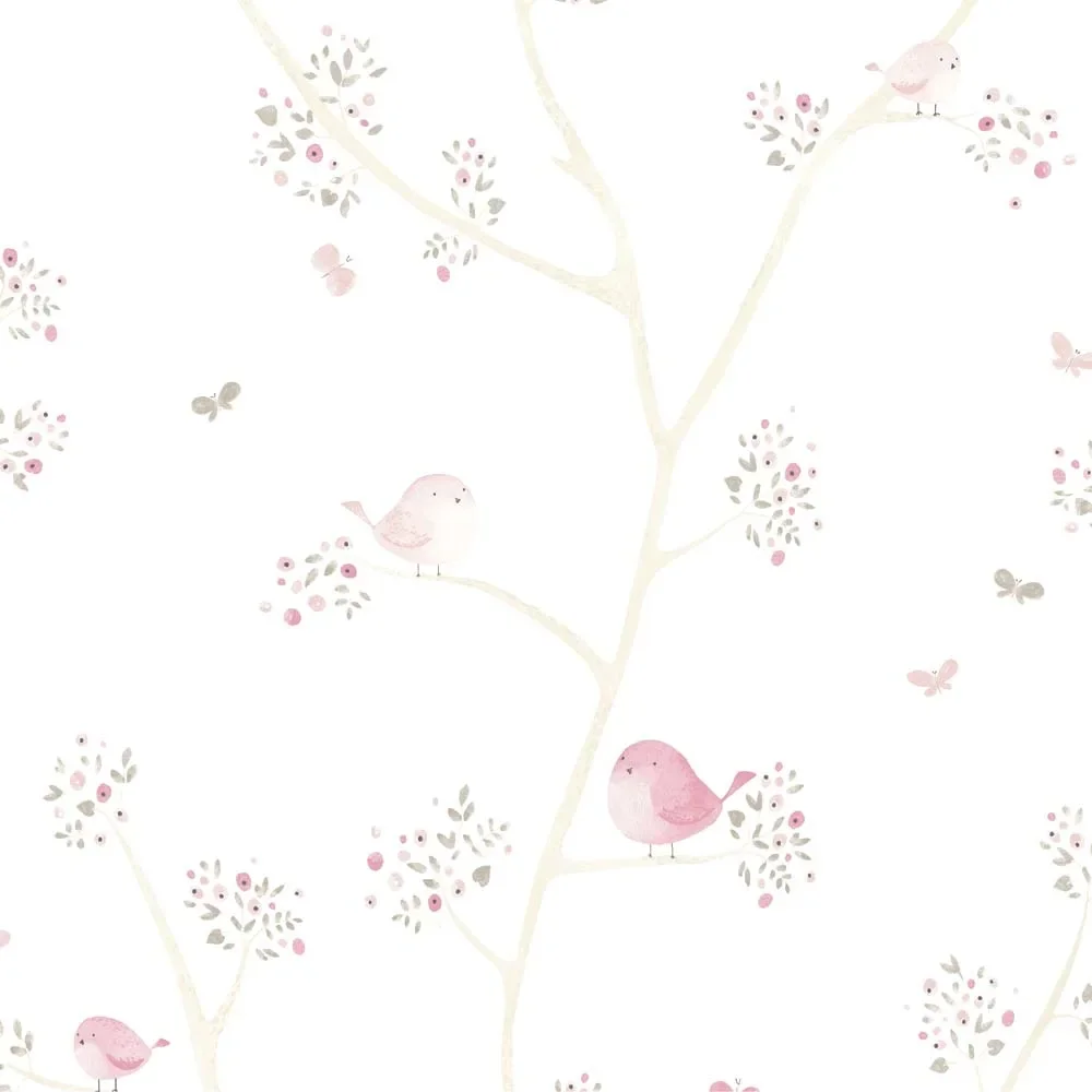 "Casadeco My Little World stof vogels roze grijs image"