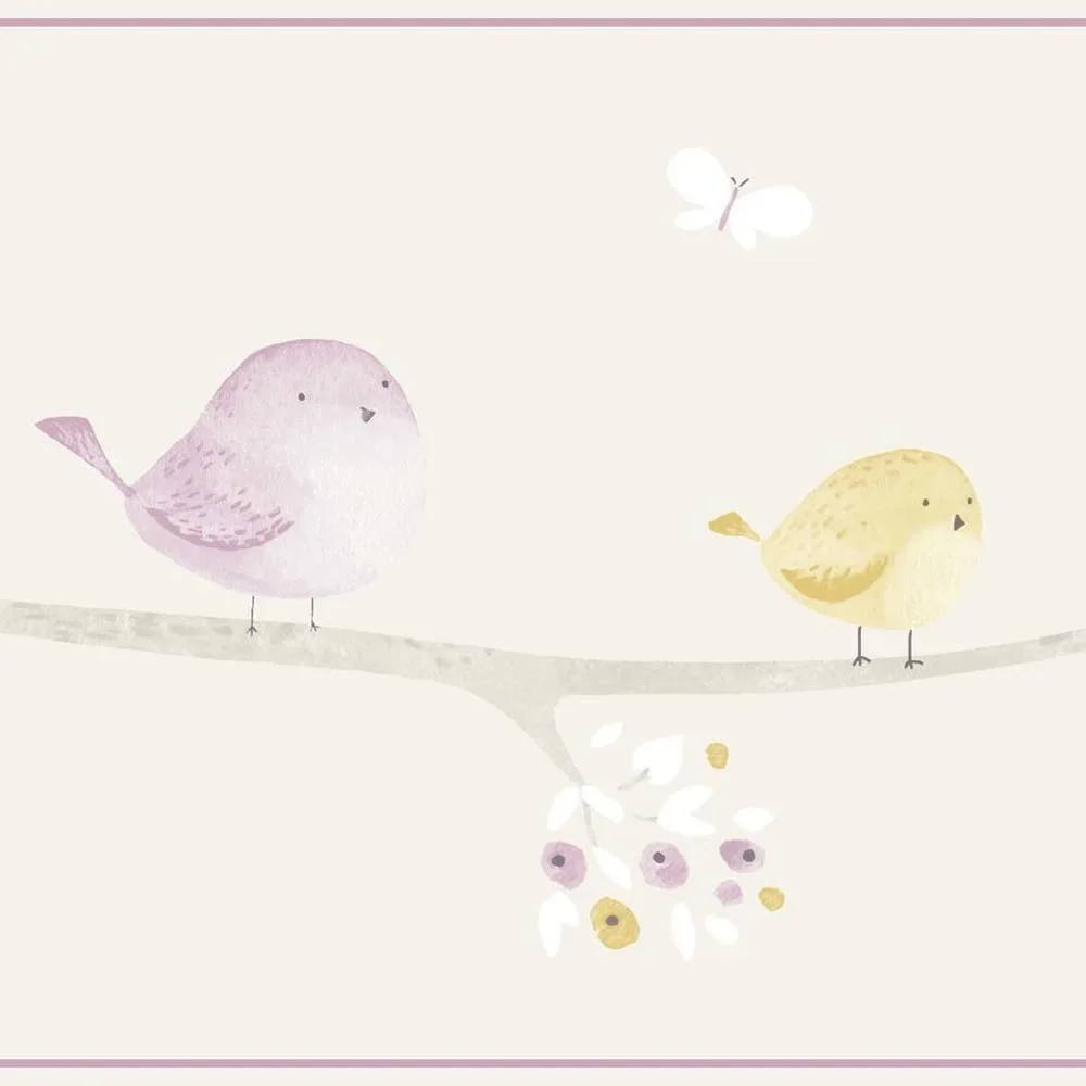 "Casadeco My Little World rand vogels grijs paars lime image"