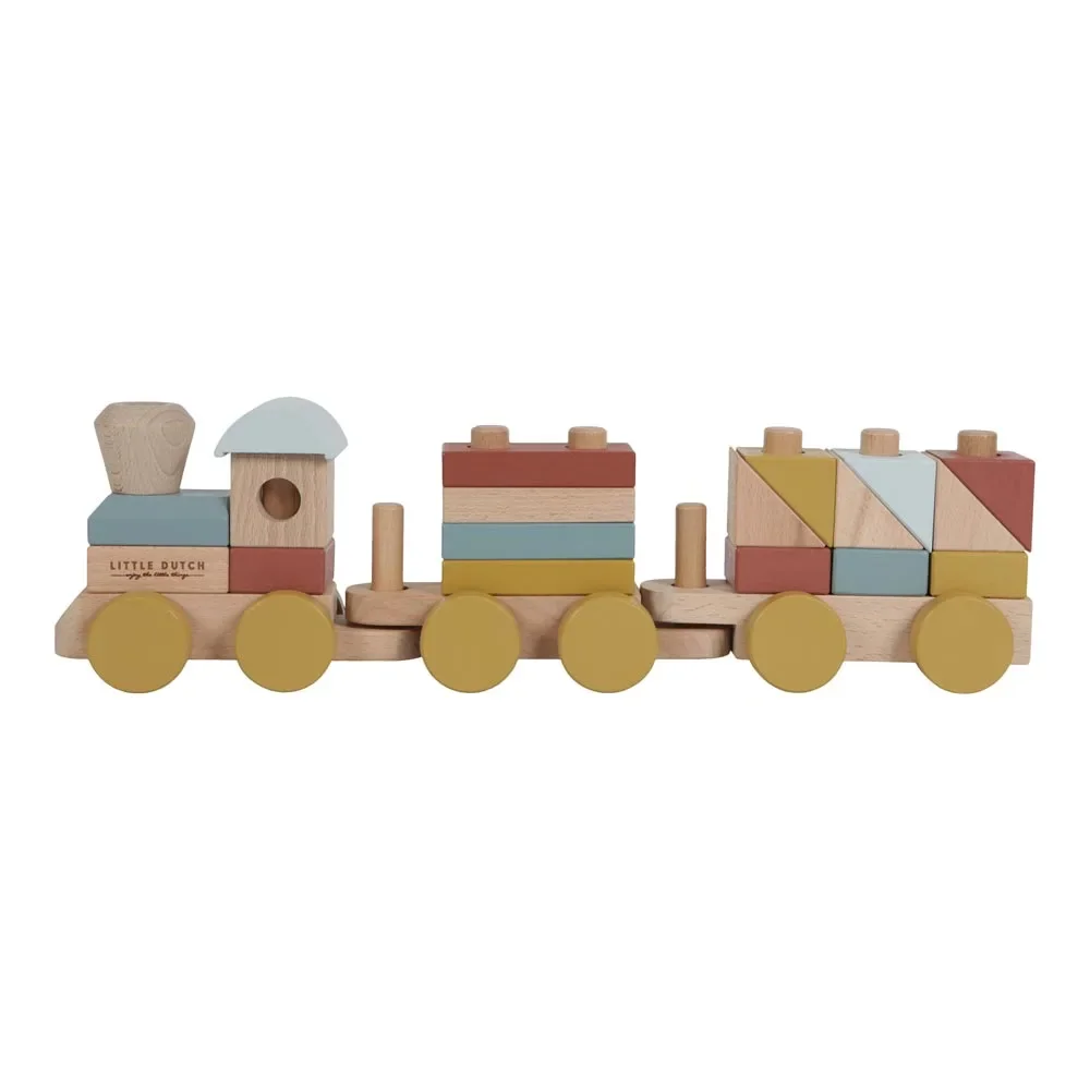 Little Dutch houten trein met blokken naturel gekleurd