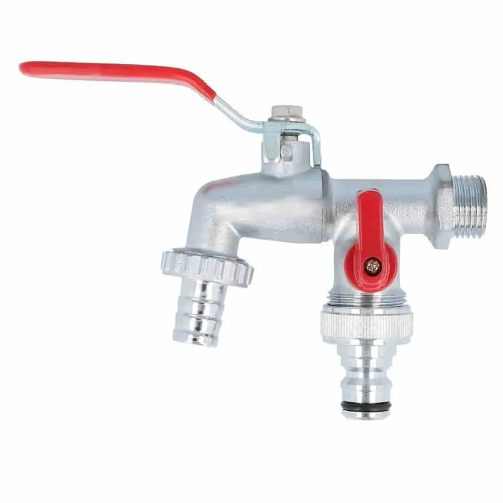 "Dubbele Uitloopkraan 1/2 inch: Tweeweg Waterkraan Messing image"