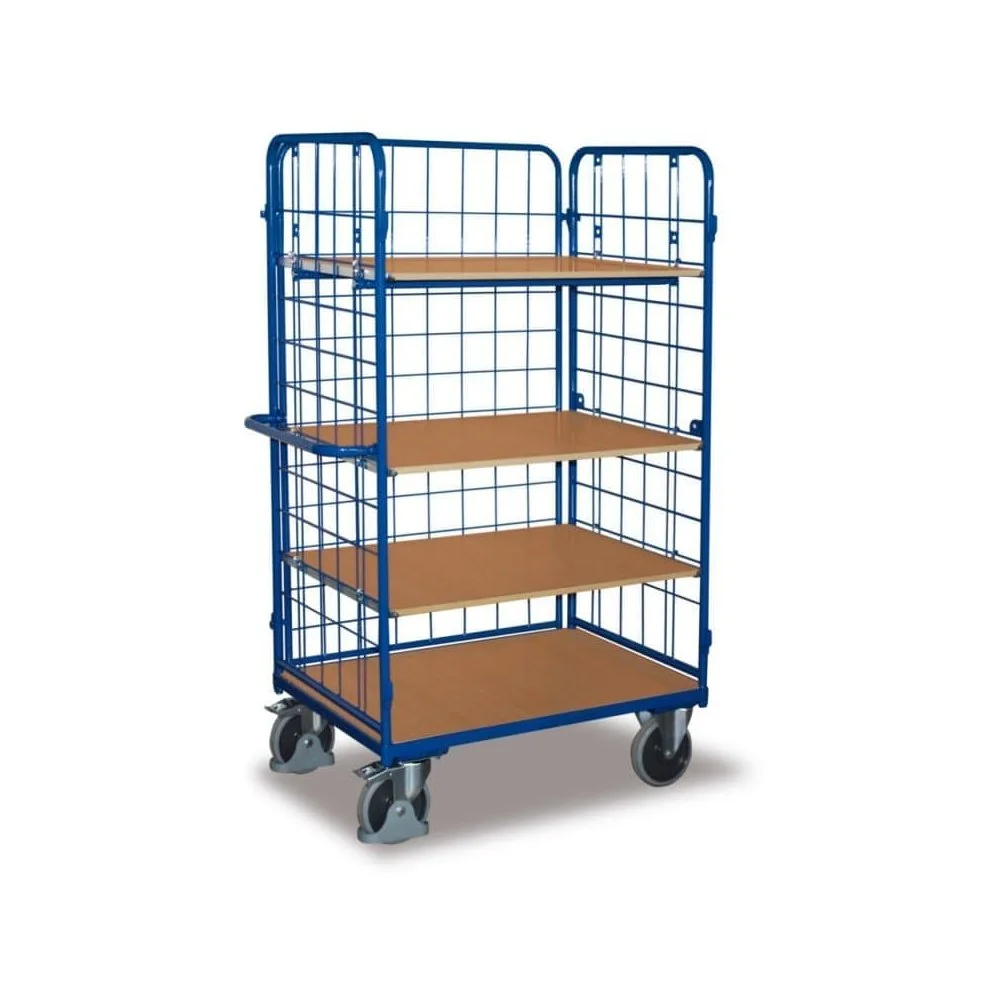 "Driewandwagen hoog, Magazijnwagen, 4 Plateaus, 500 kg, EasySTOP image"