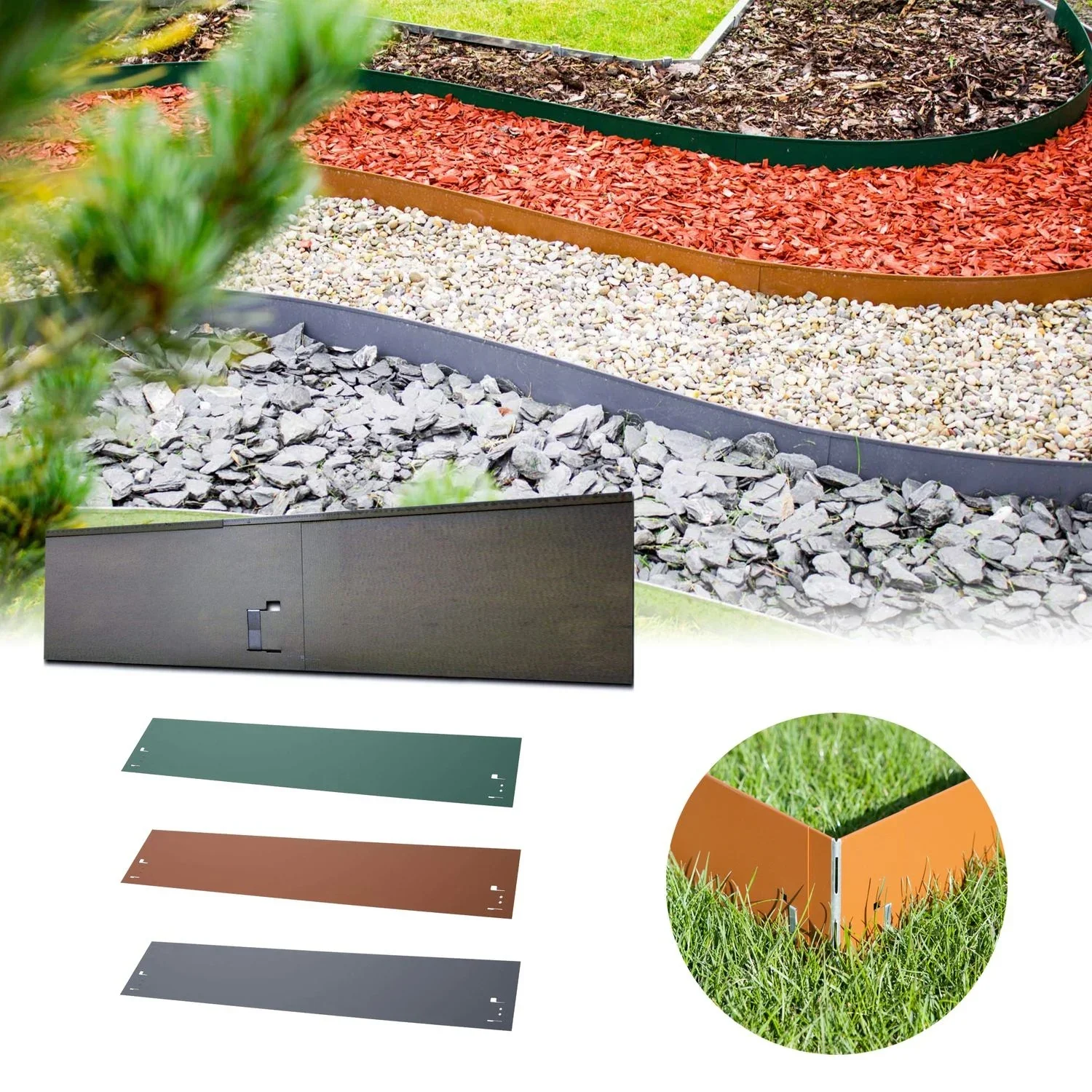 "Metalen gazonrand 13,5 cm x 120 cm, kleur: bruin image"
