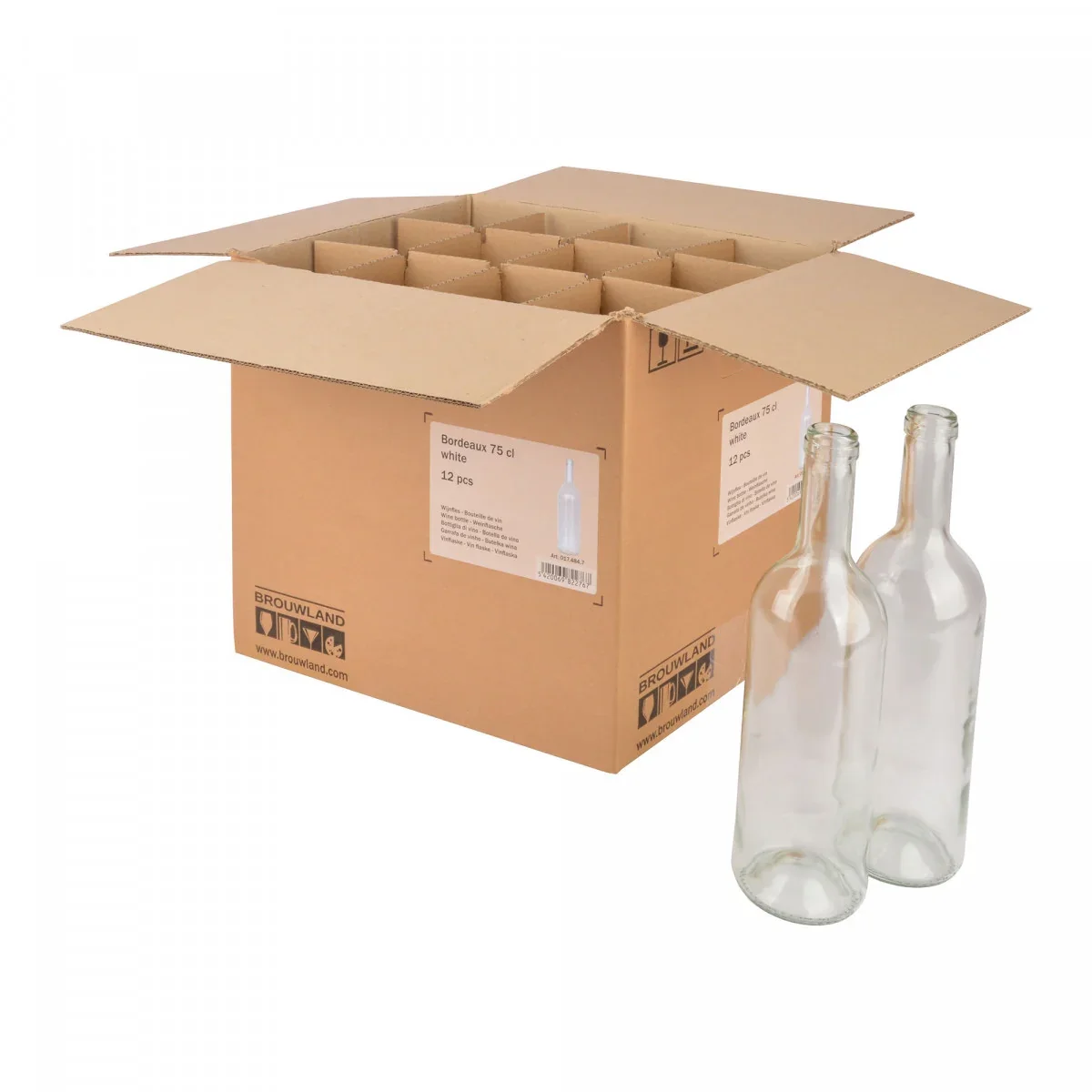 Wijnfles Bordeaux 75 cl, wit, doos 12 st., Kleur: wit