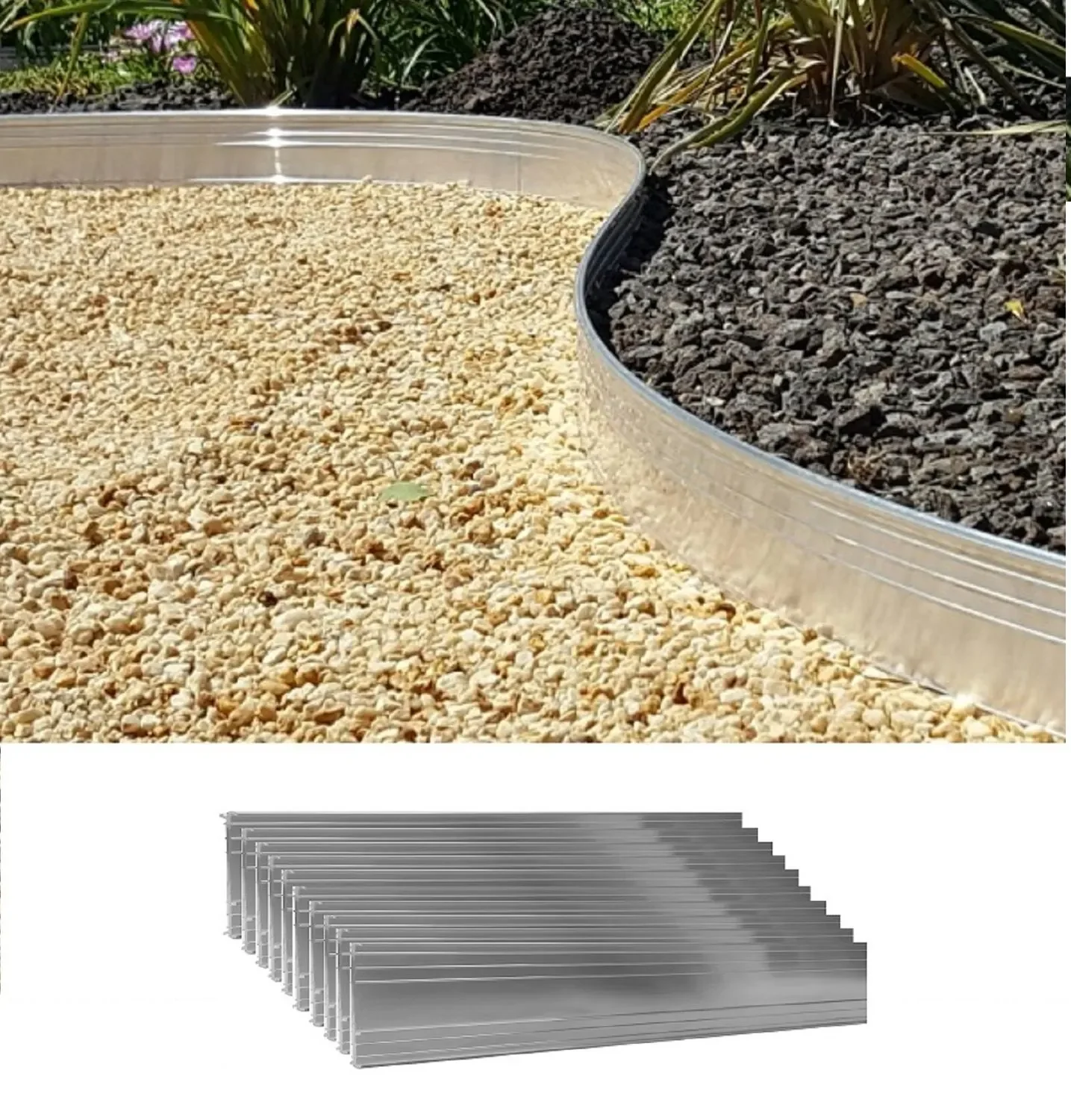 "Set van 10 Ultra sterke aluminium Borderranden 10cm x 1m (10m lang) | Gazonrand | Kantopsluiting, kleur: zonder kleur image"