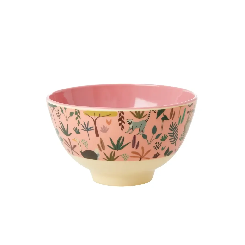 "RICE kom en bord, melamine, diameter 21 cm, kleur Coral, met jungledierenprint image"