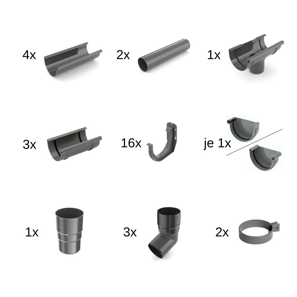 "Dakgoot 8m Set Grafiet, Regenpijp Systeem 125 image"