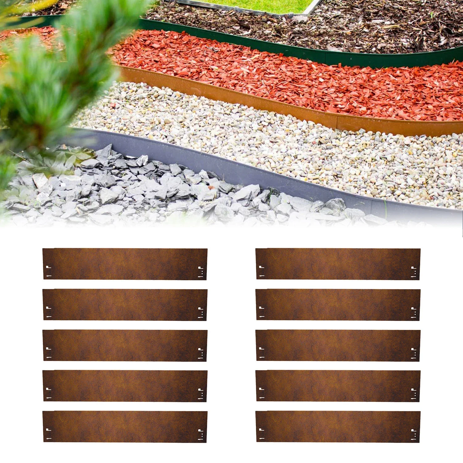 "Set van 10 Border, cortenstaal border 70 cm lang, 13,5 - 18,5 cm hoog, borderrand - Thermisch verzinken, Breedte-gs: 18.5 cm image"