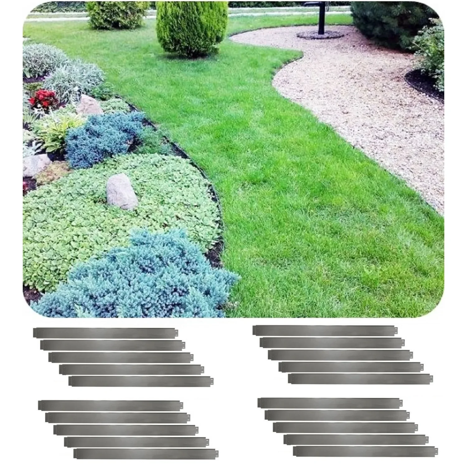 "Set van 20 Borderrand metaal gegalvaniseerd 18cm x 100cm | Gazonrand | Kantopsluiting image"