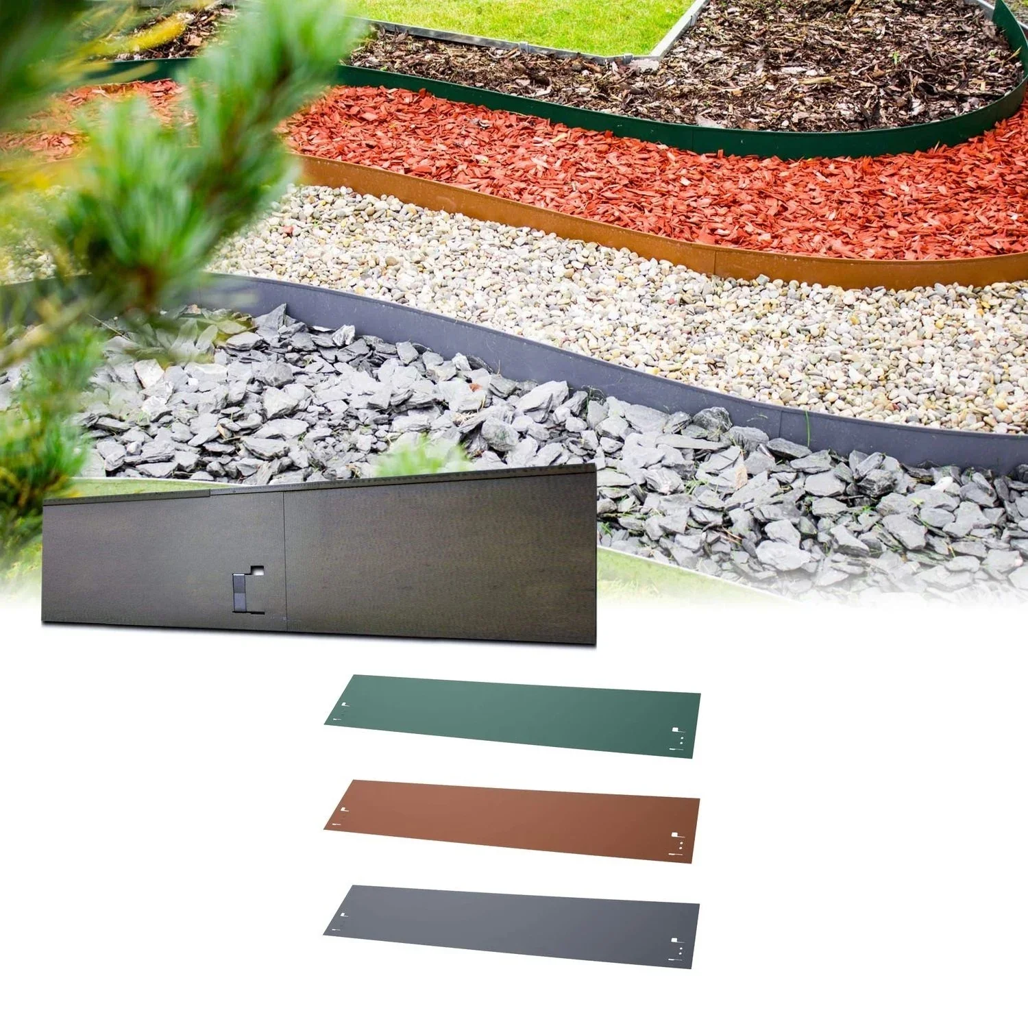 "Metalen grasrand, hoogte 13,5-18,5 cm, lengte 120 cm, grijs, 5 stuks image"