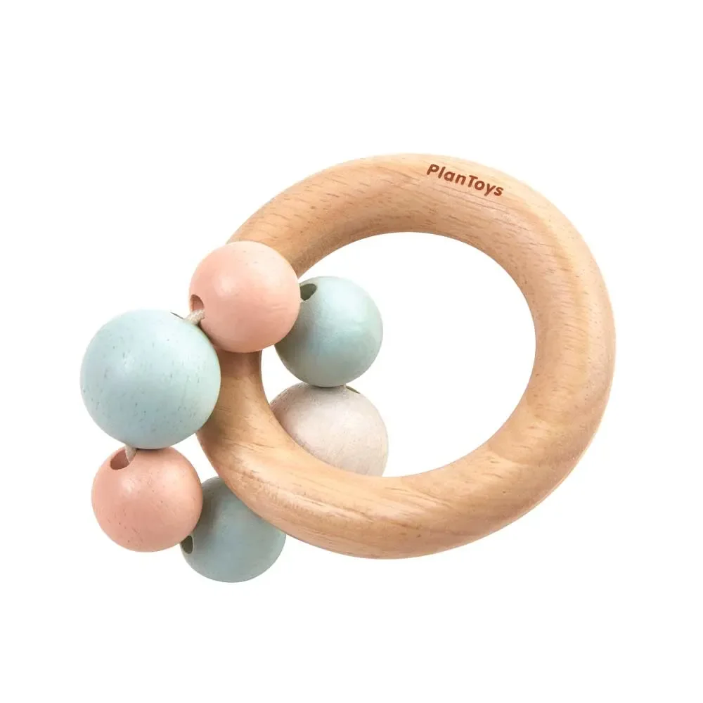 "Plan Toys babyrammelaar met kralenring hout pastel image"