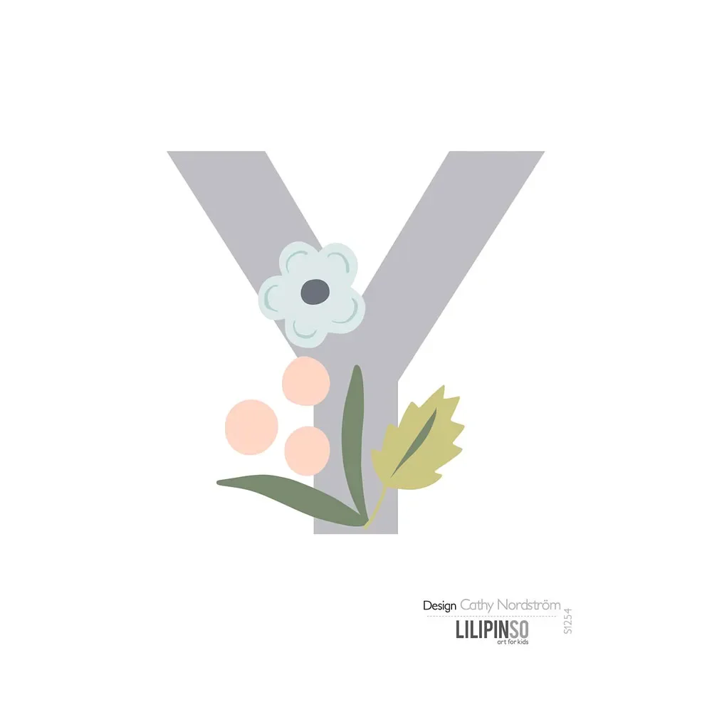 "Lilipinso Sticker letter met bloemen grijs roze pastel Y image"