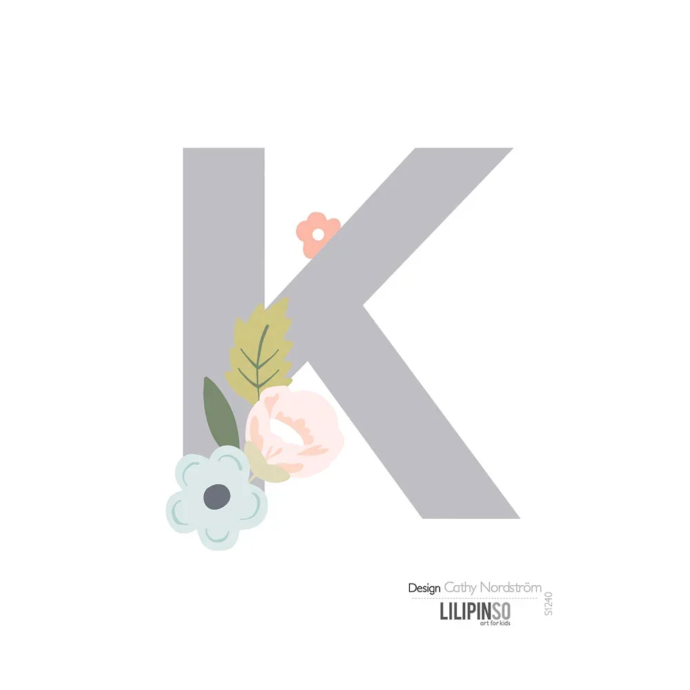 Lilipinso sticker letter met bloemen grijs roze pastel K