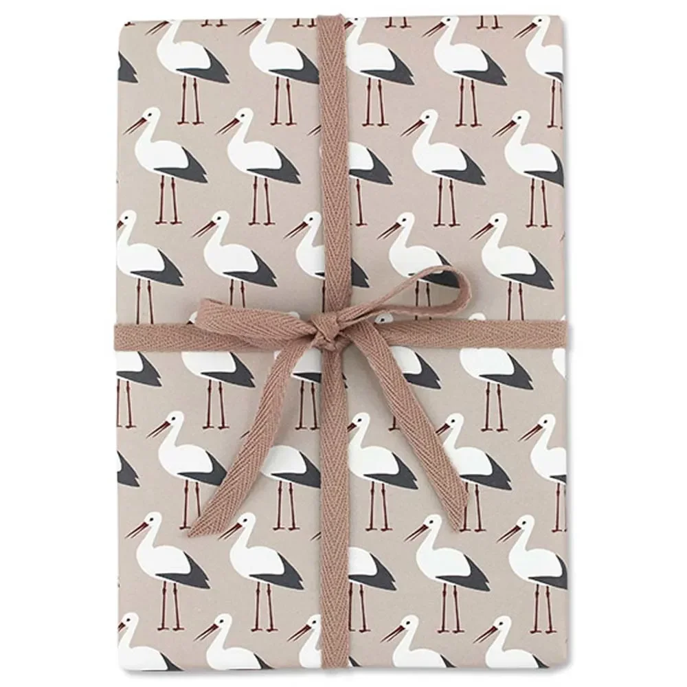 "Ava & Yves cadeaupapier ooievaars roze image"