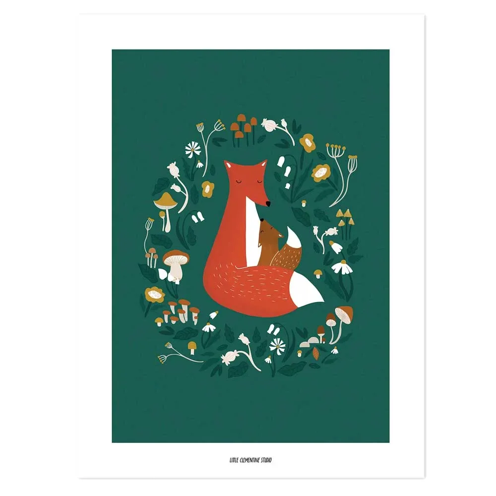 "Lilipinso poster vos en paddenstoelen donkergroen image"