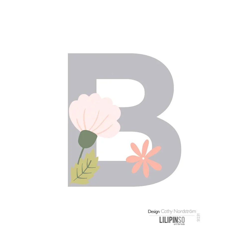 "Lilipinso sticker brief met bloemen grijs roze pastel B image"