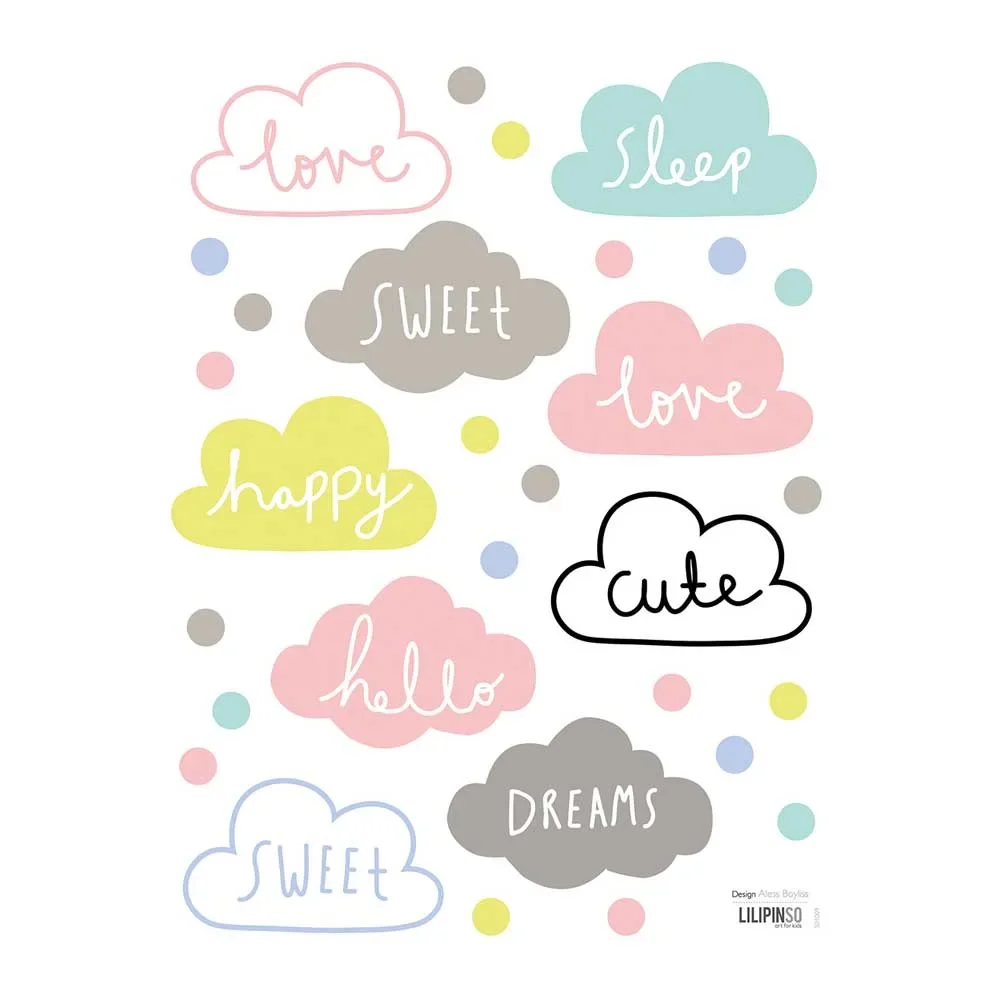 Lilipinso muursticker wolken met schrift