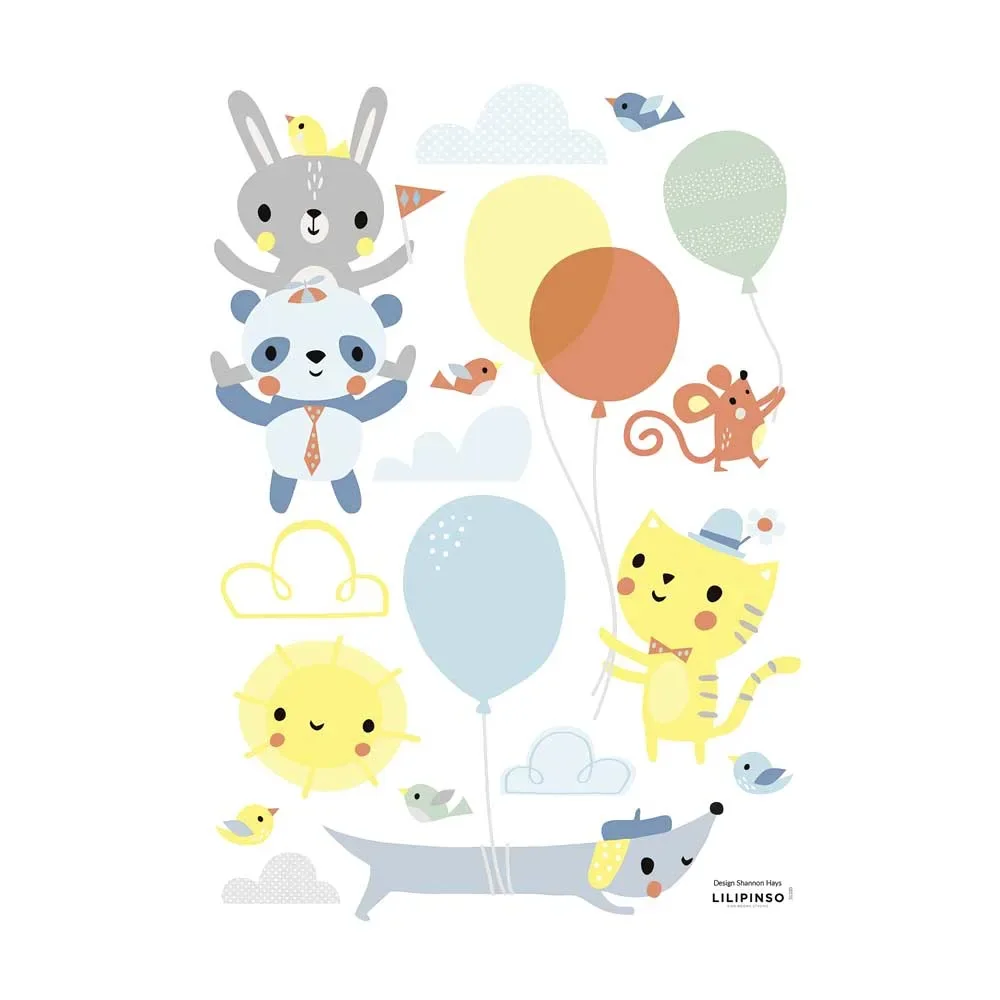 "Lilipinso muursticker A3 vrolijke dieren met ballonnen veelkleurig image"