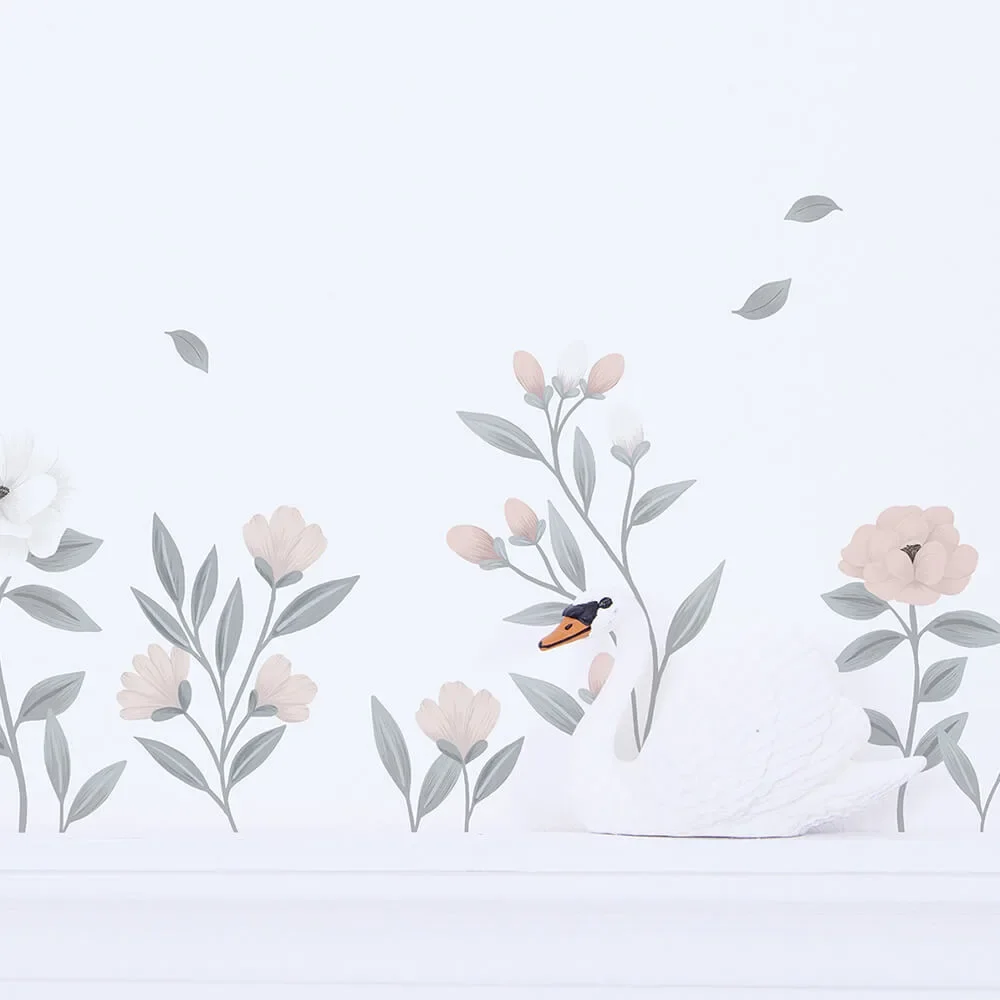 "Lilipinso muursticker A3 delicate bloemen roze wit image"
