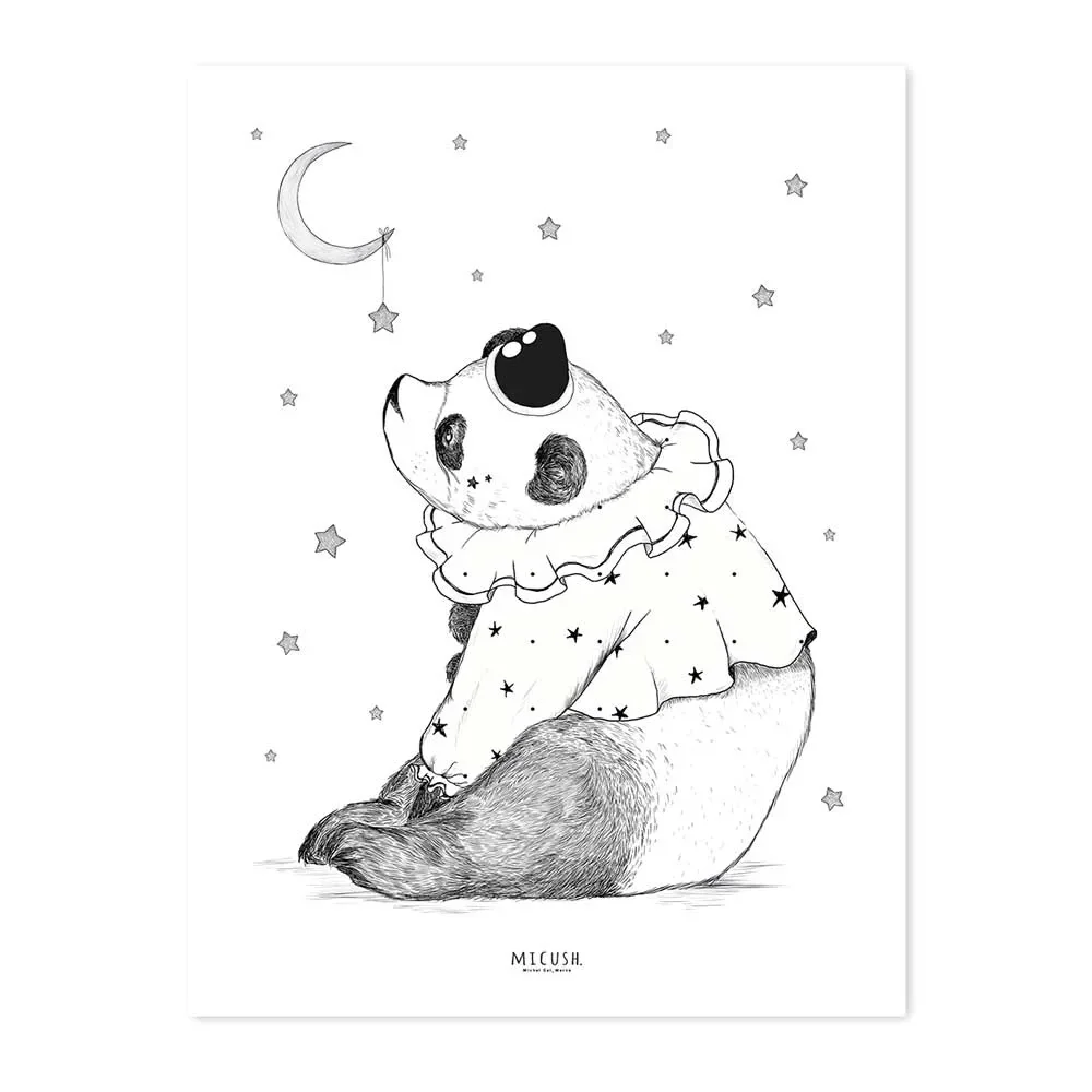 "Lilipinso poster Panda met maan zwart roze image"