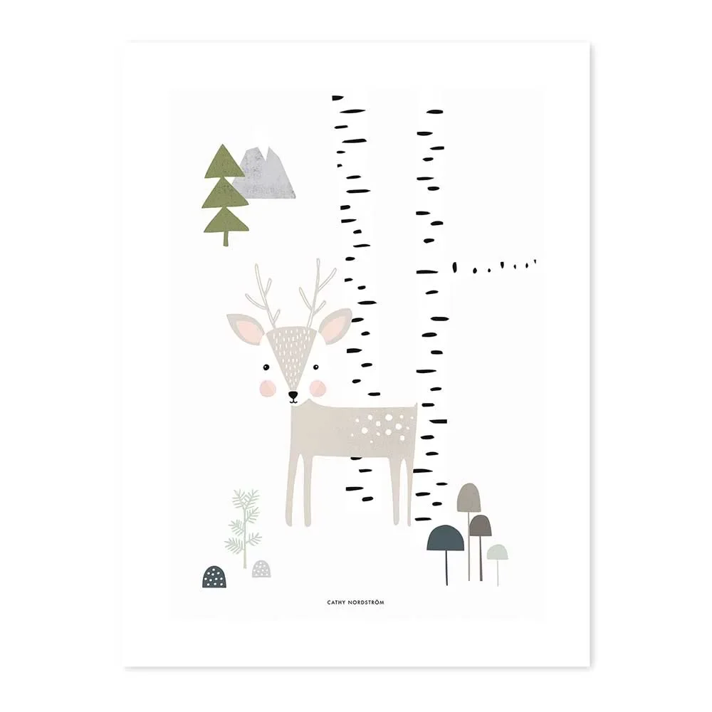 Lilipinso poster hertje in berkenbos grijs
