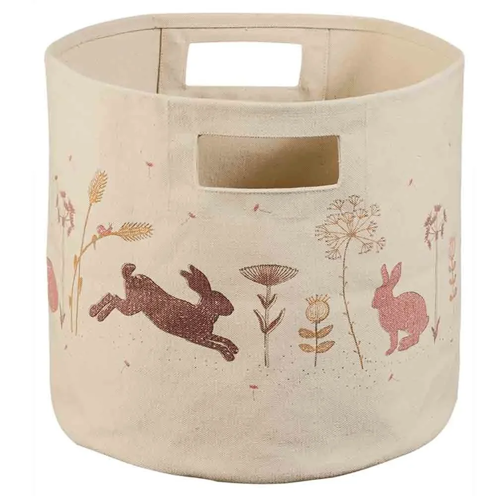 Taftan opbergmand "Hello World" roze-beige