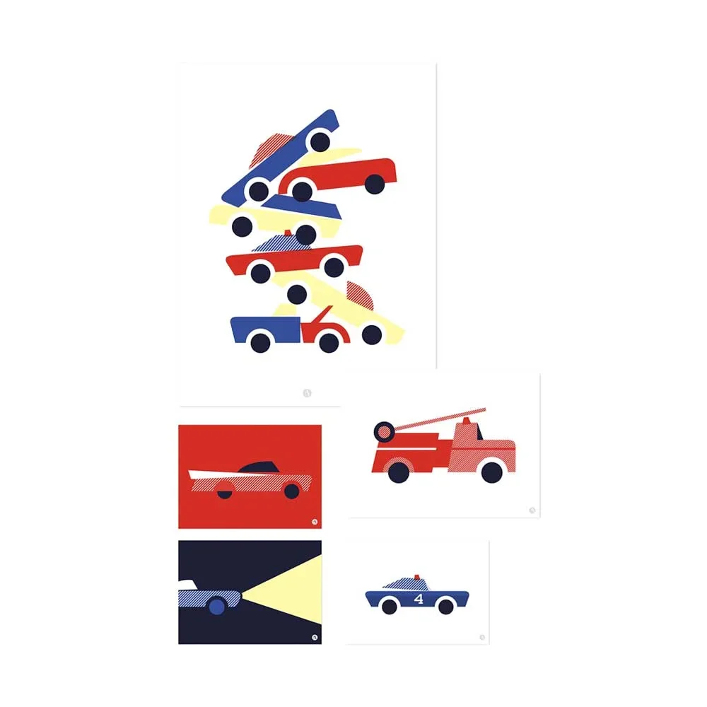 "Lilipinso posterset voertuigen rood blauw geel image"