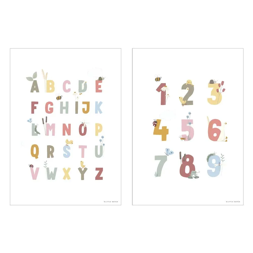 "Little Dutch poster ABC & cijfers roze "Little Goose" tweezijdig image"