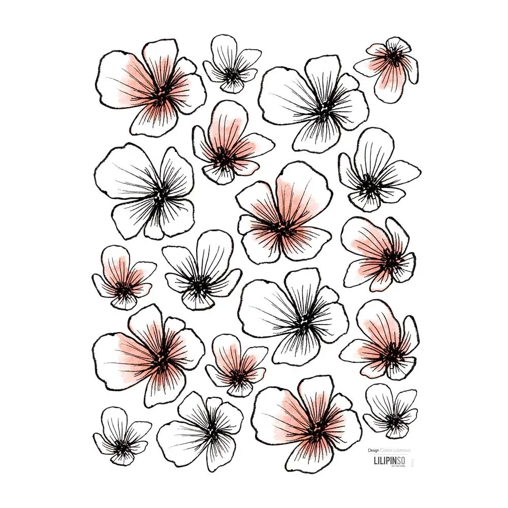 "Lilipinso muursticker bloemen zwart koraal wit image"