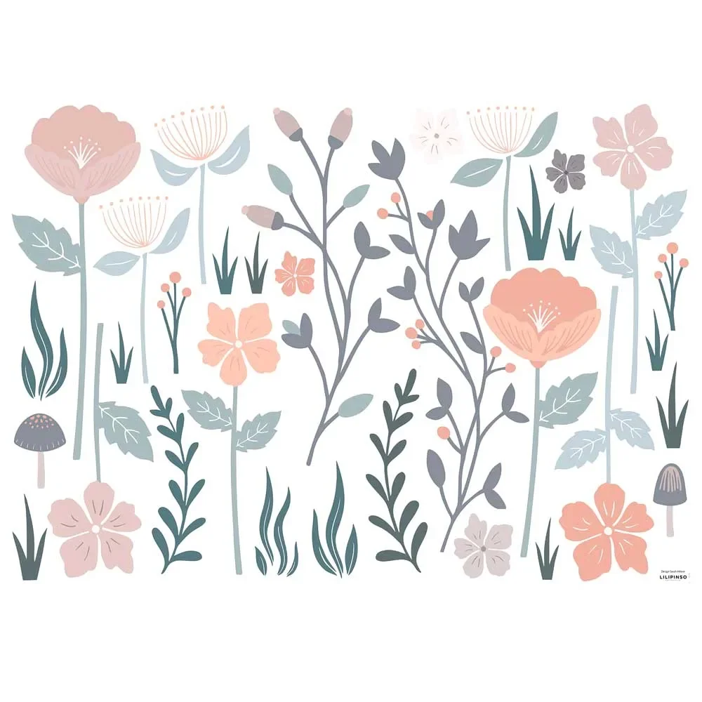 Lilipinso muursticker L steel bloemen roze taupe grijs