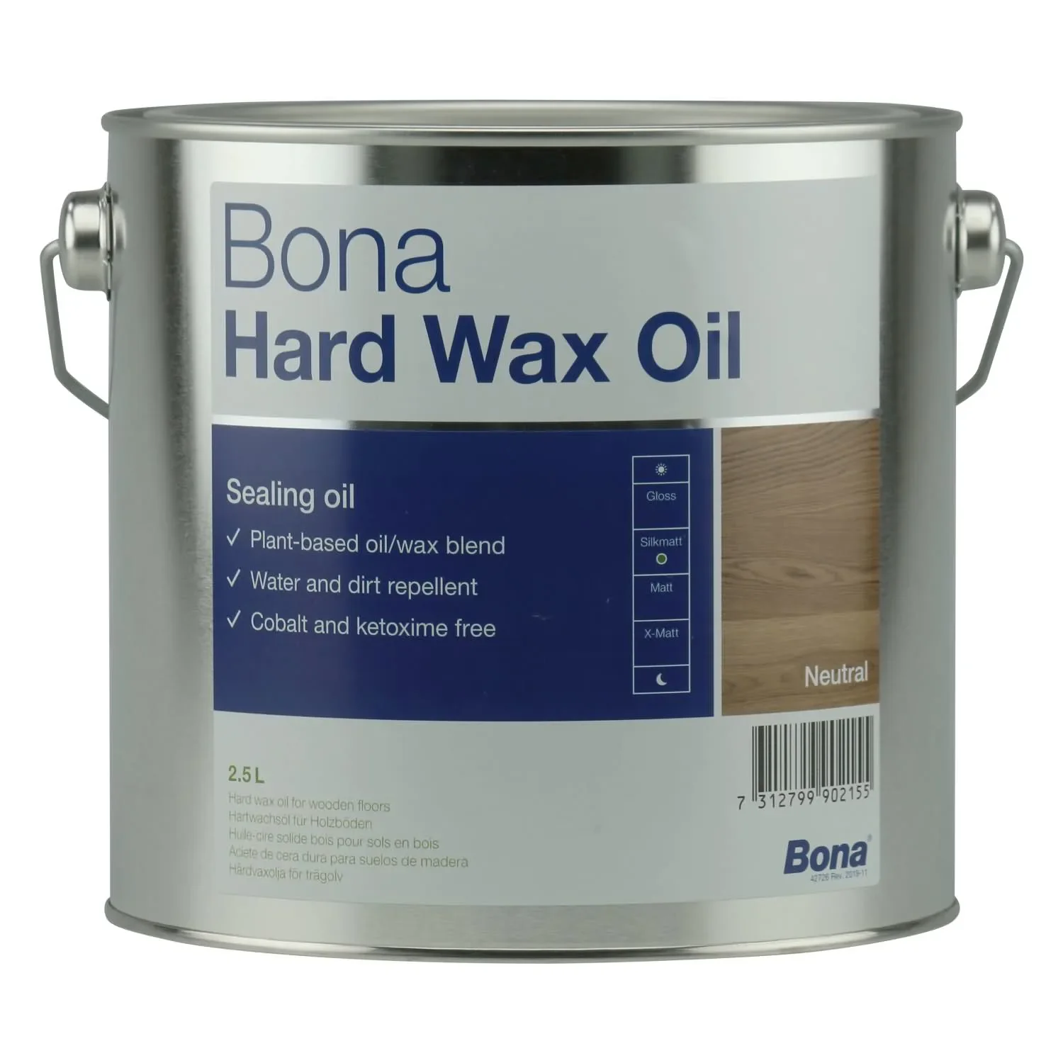 "Hardwax olie 2,5 Liter, halfmat, zijdematte hardwax olie voor Holzböden im Innenbereich image"