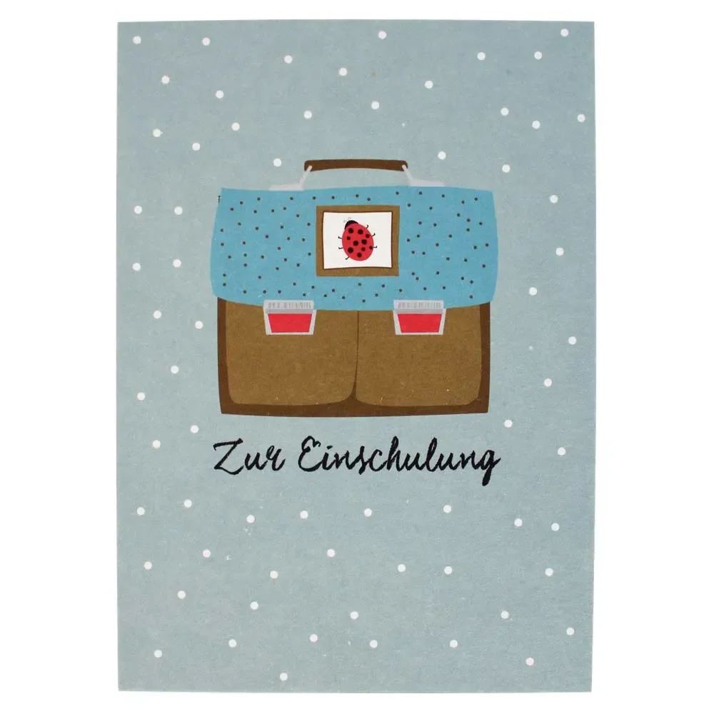 "Ava & Yves ansichtkaart schooltas blauw bruin image"