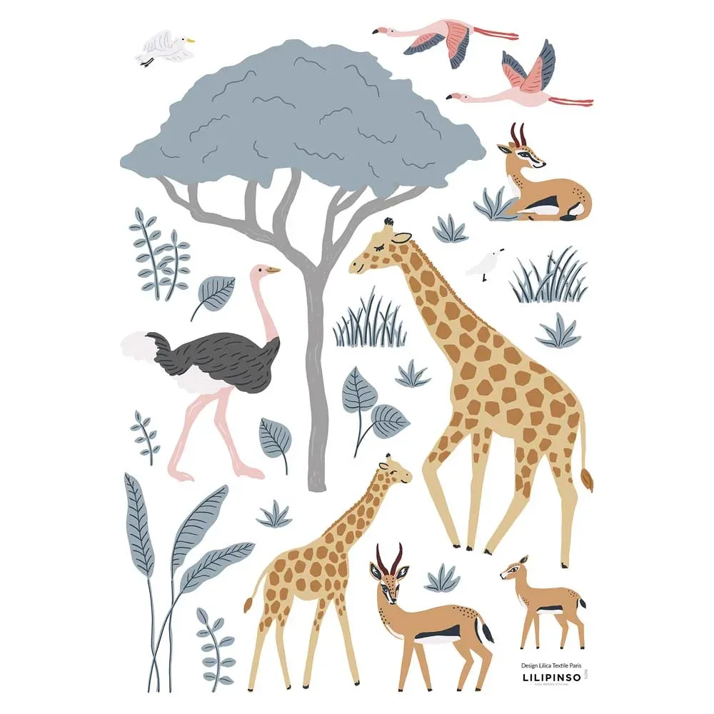 "Lilipinso muursticker A3 savanne dieren met boom image"