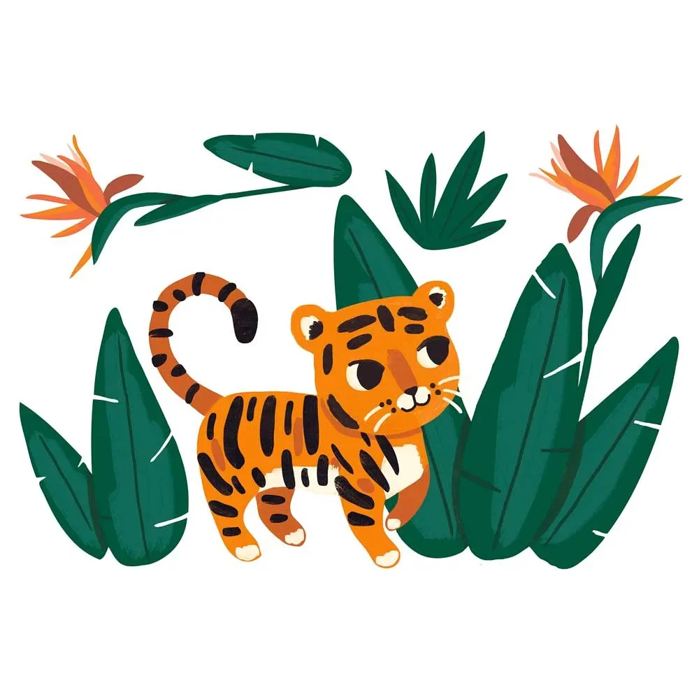 "Lilipinso muursticker A3 tijger met planten groen oranje image"