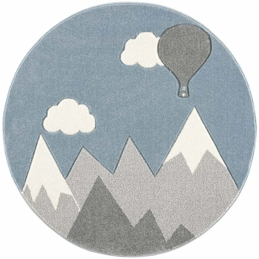 "Scandic Living Kinderdeken rond Mountains & Balloon grijs image"