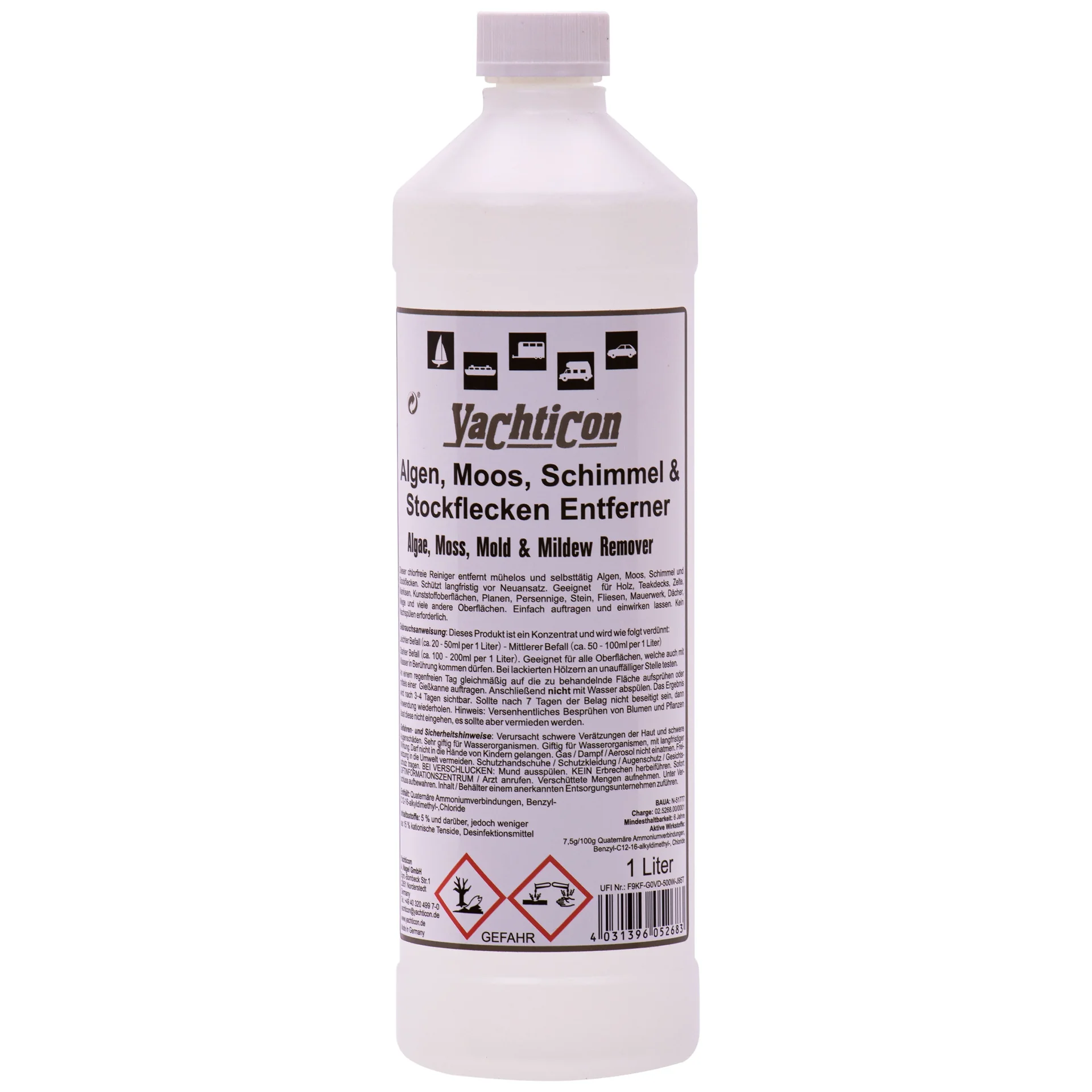 "Algenreiniger, Algen, Moos, Schimmel & Stockflecken Entferner 1 Liter, Mossen verwijderen image"